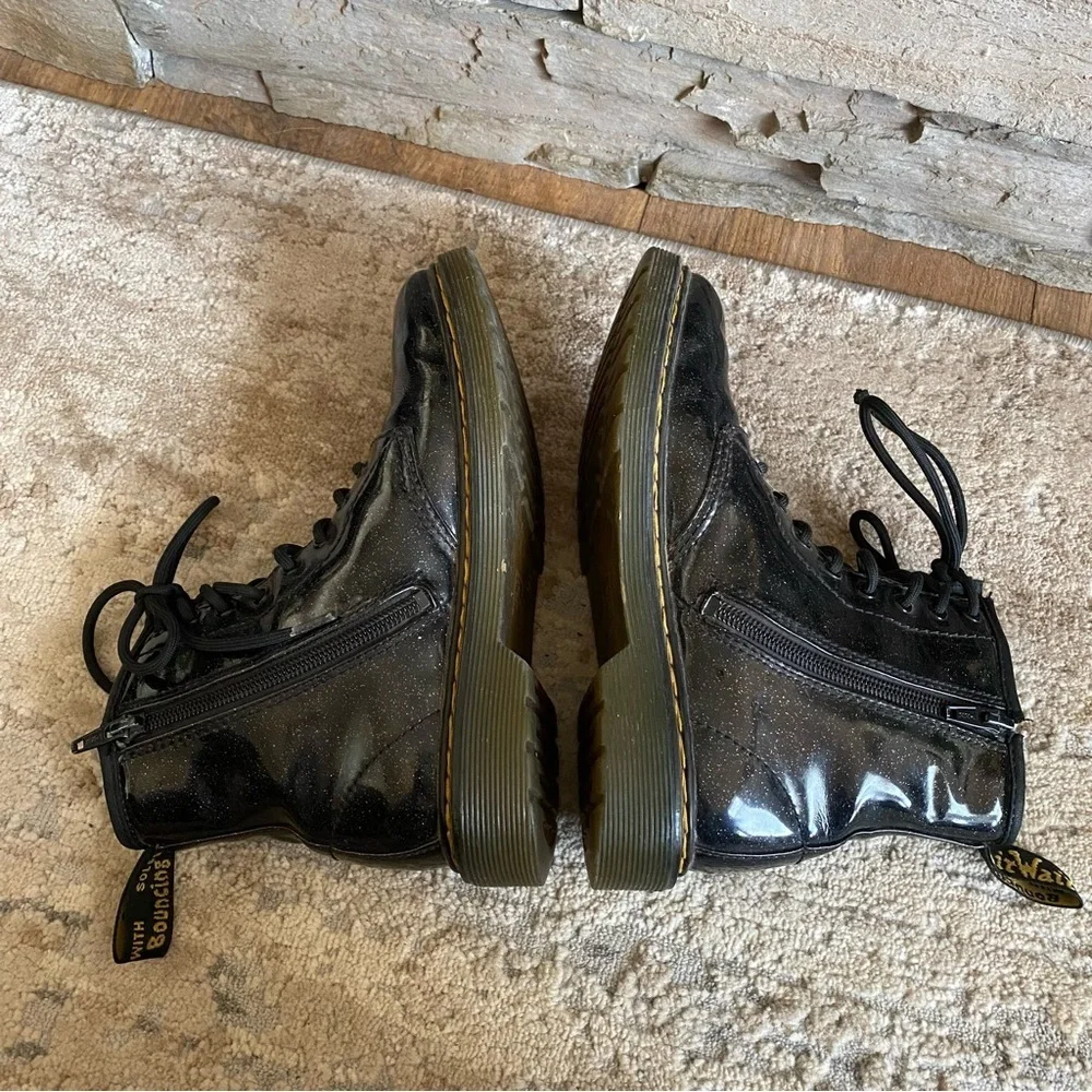 Dr. Marten 1460 Luana Glitter Boots Lace Up Combat Ankle Black Patent Leather: 3